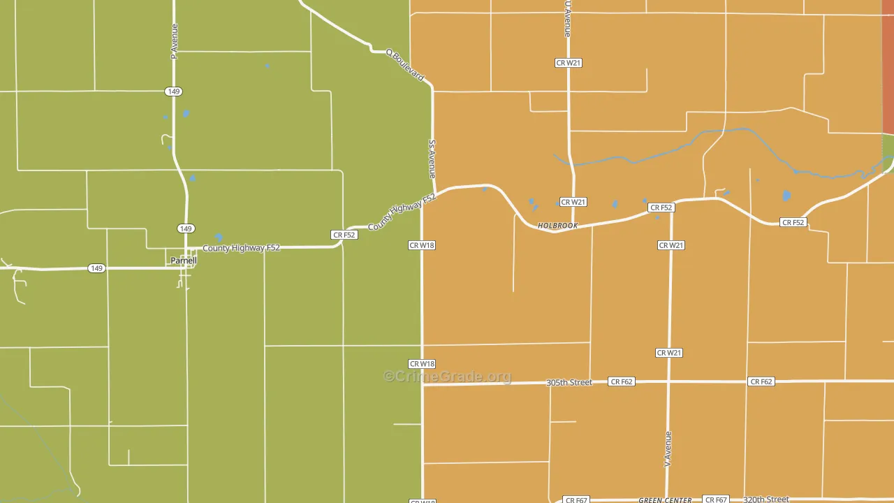 Parnell, IA Map of Burglary Rates