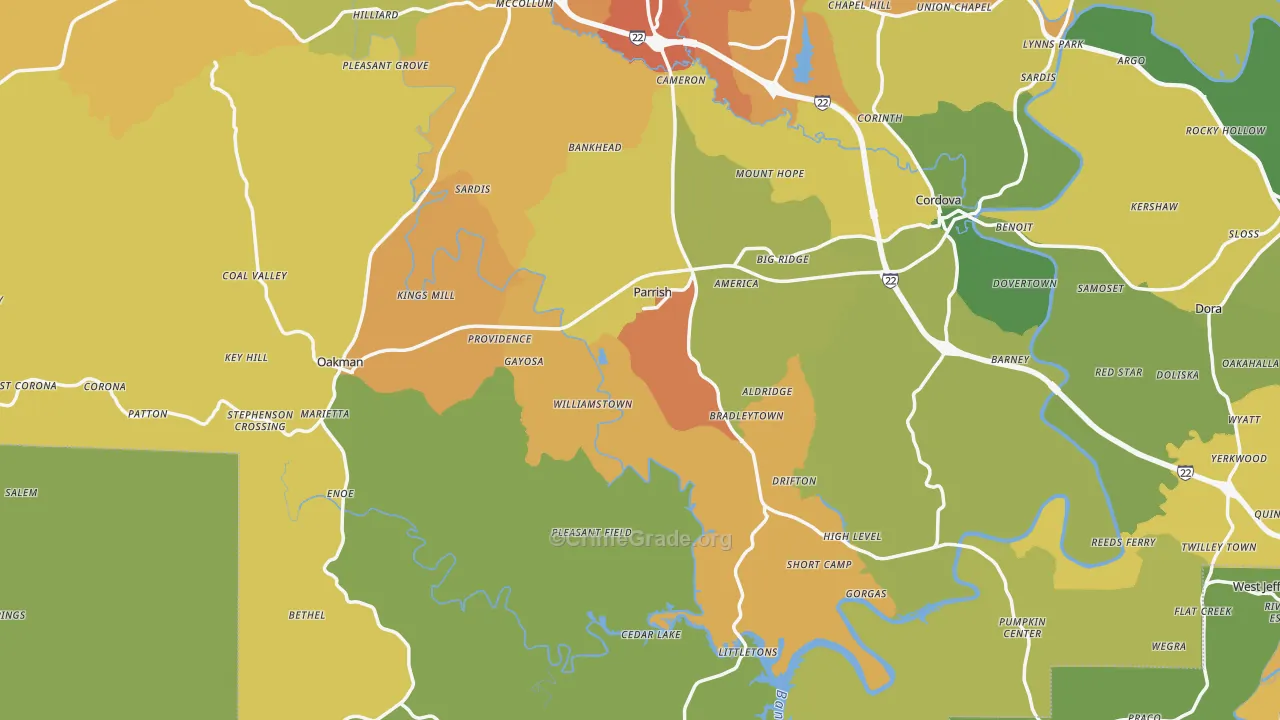 Parrish, AL Map of Burglary Rates