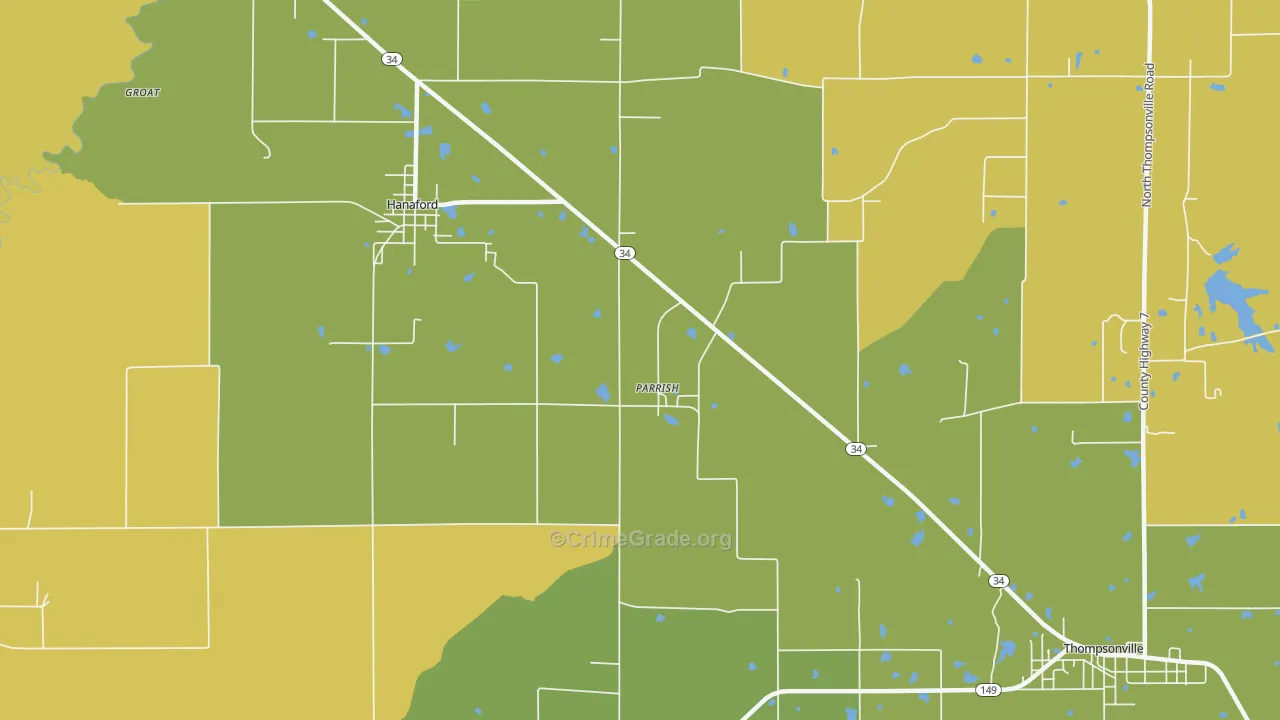 Parrish, IL Map of Burglary Rates