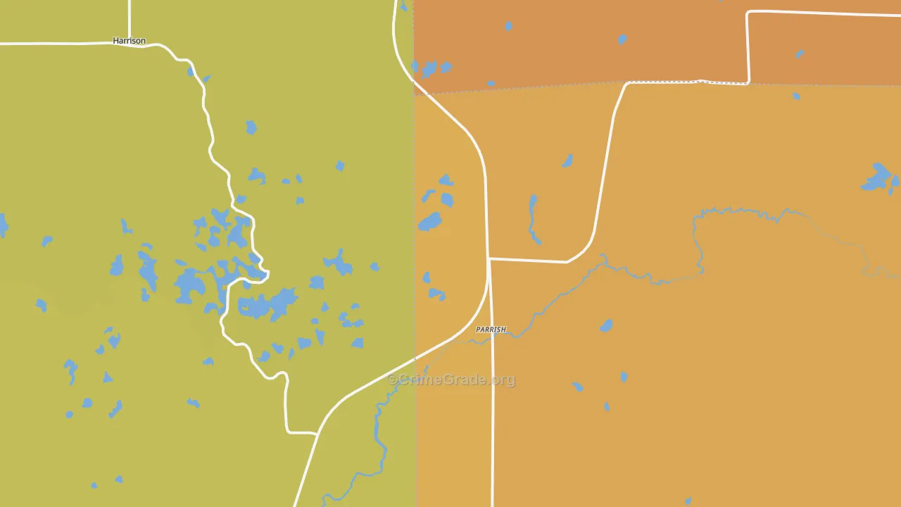 Parrish, WI Map of Burglary Rates