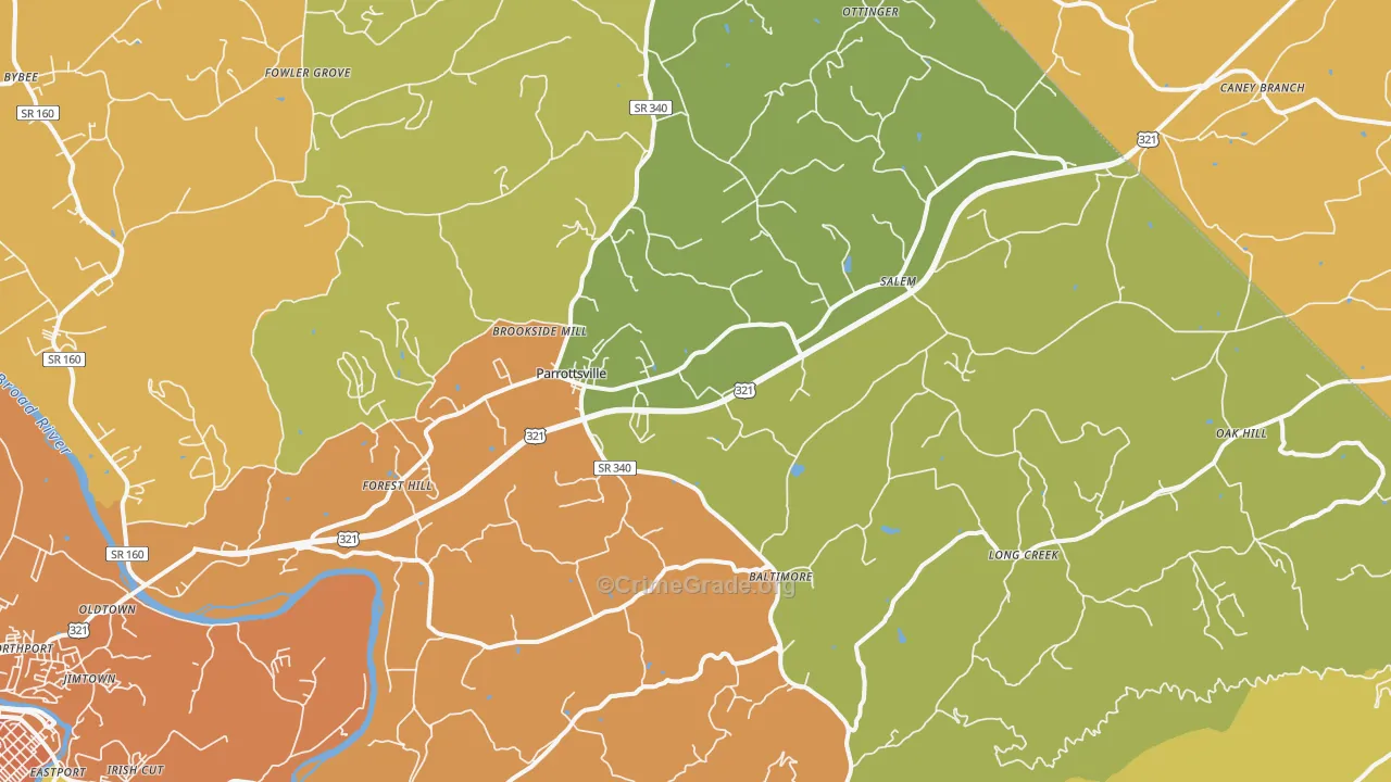 Parrottsville, TN Map of Burglary Rates