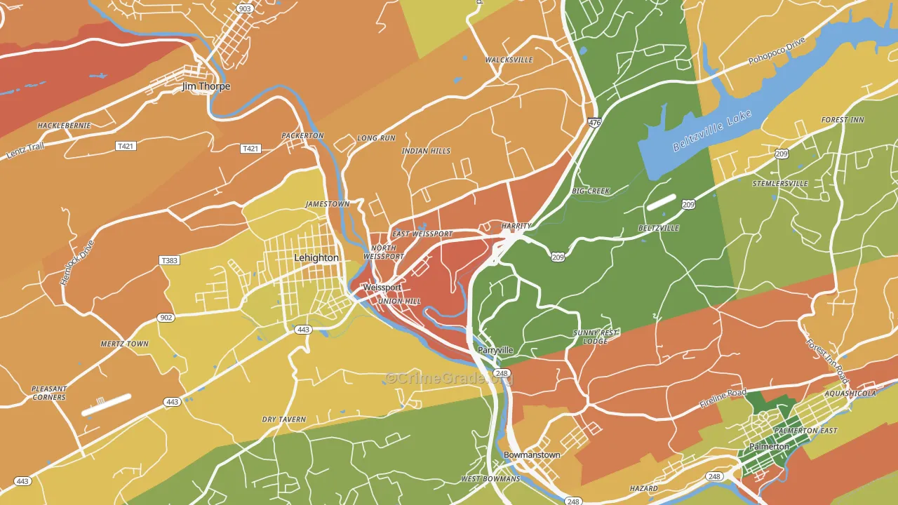 Parryville, PA Map of Burglary Rates