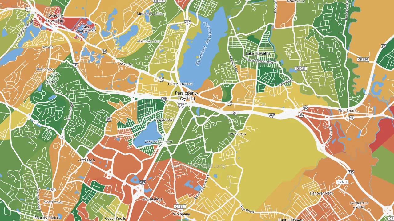 Parsippany, NJ Map of Burglary Rates