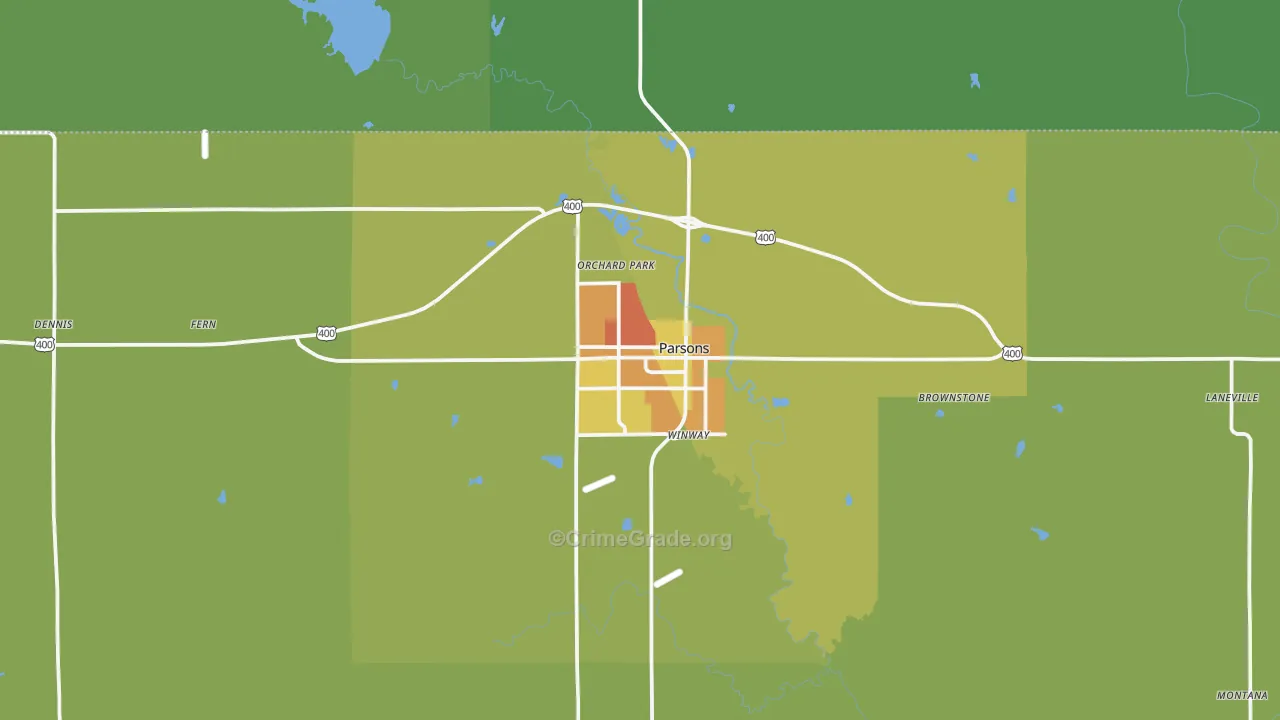 Parsons, KS Map of Burglary Rates