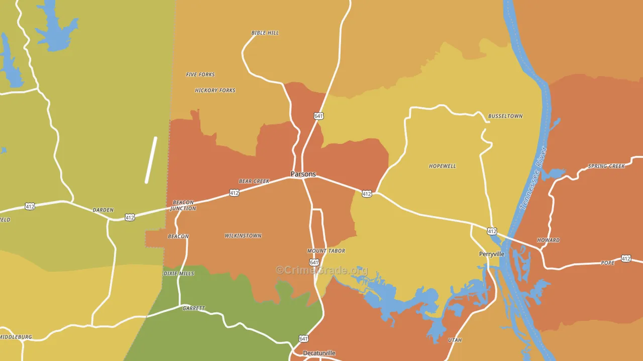 Parsons, TN Map of Burglary Rates