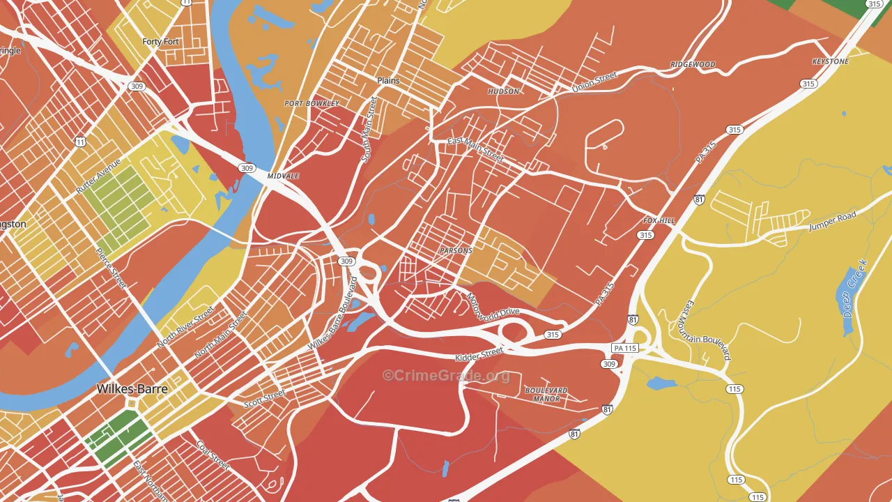 Parsons, Wilkes-Barre, PA Map of Burglary Rates