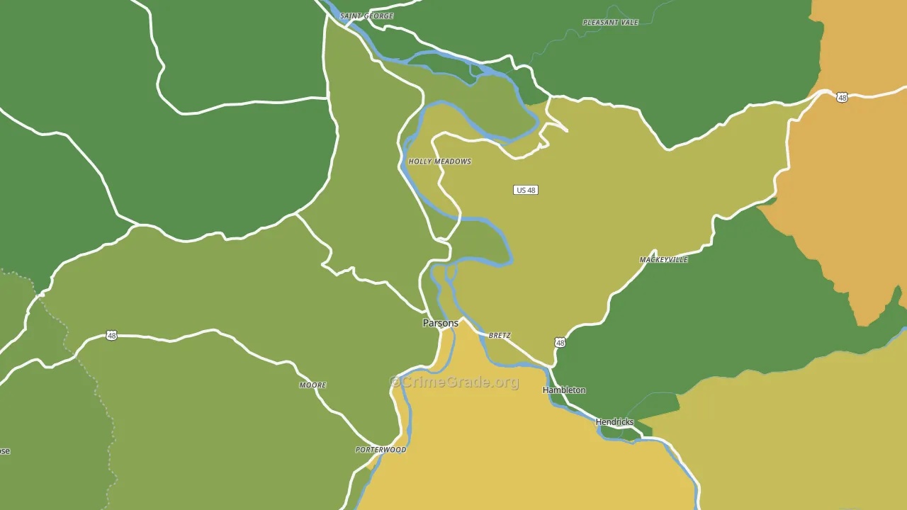 Parsons, WV Map of Burglary Rates