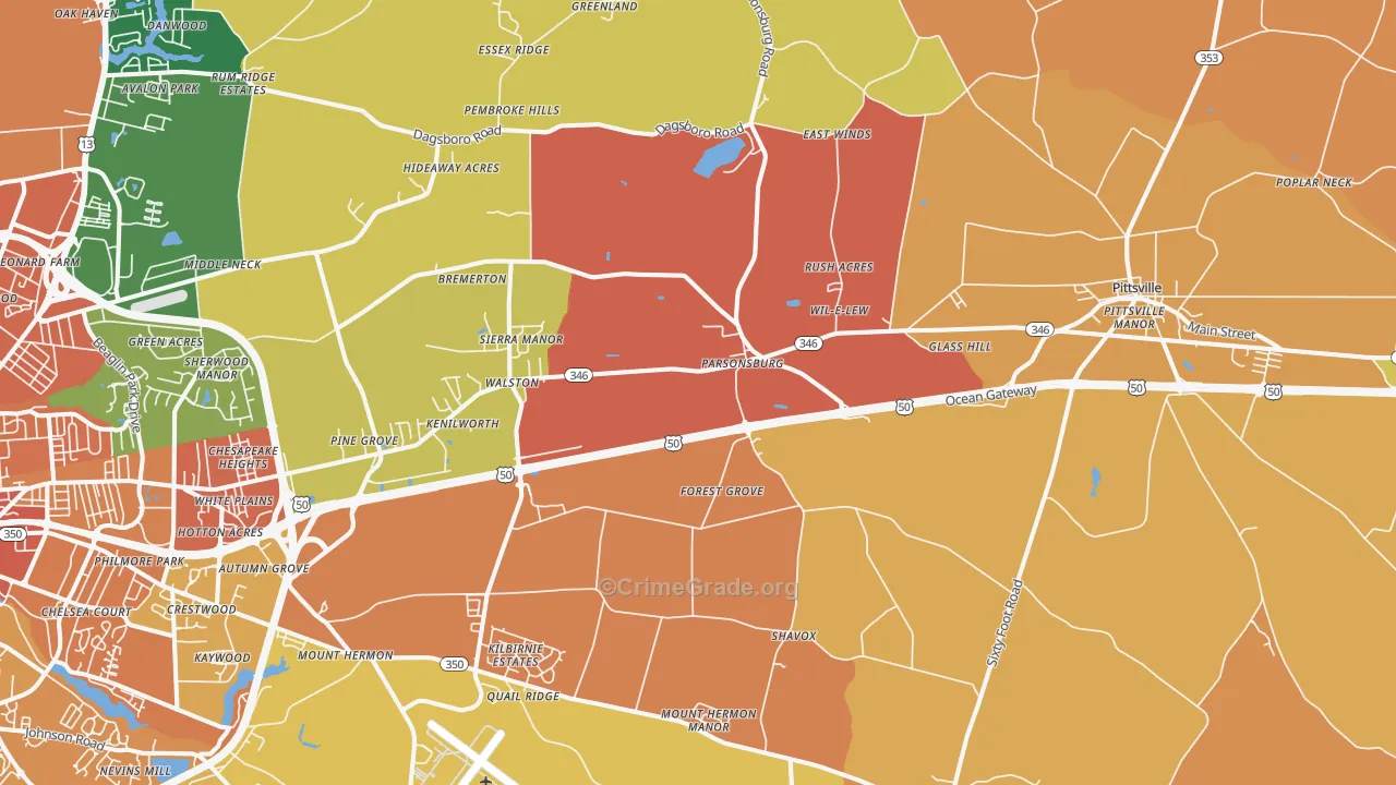 Parsonsburg, MD Map of Burglary Rates