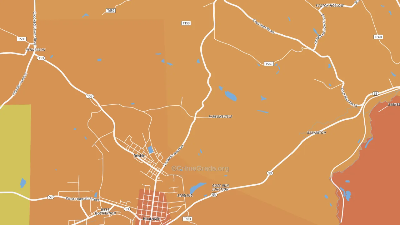 Parsonville, PA Map of Burglary Rates