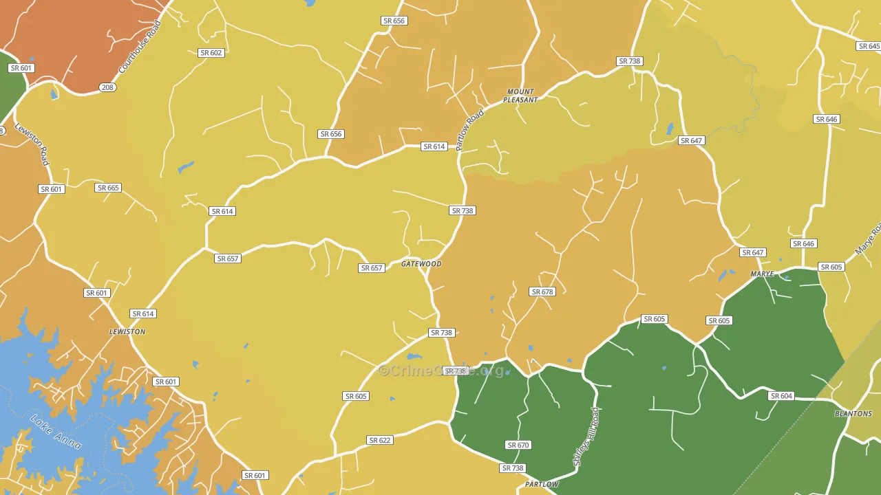 Partlow, VA Map of Burglary Rates