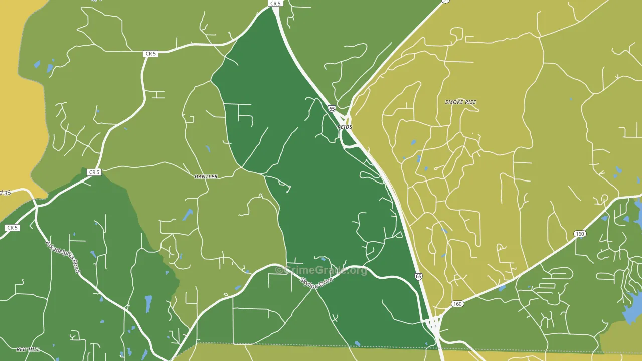 Partridge Crossroads, AL Map of Burglary Rates