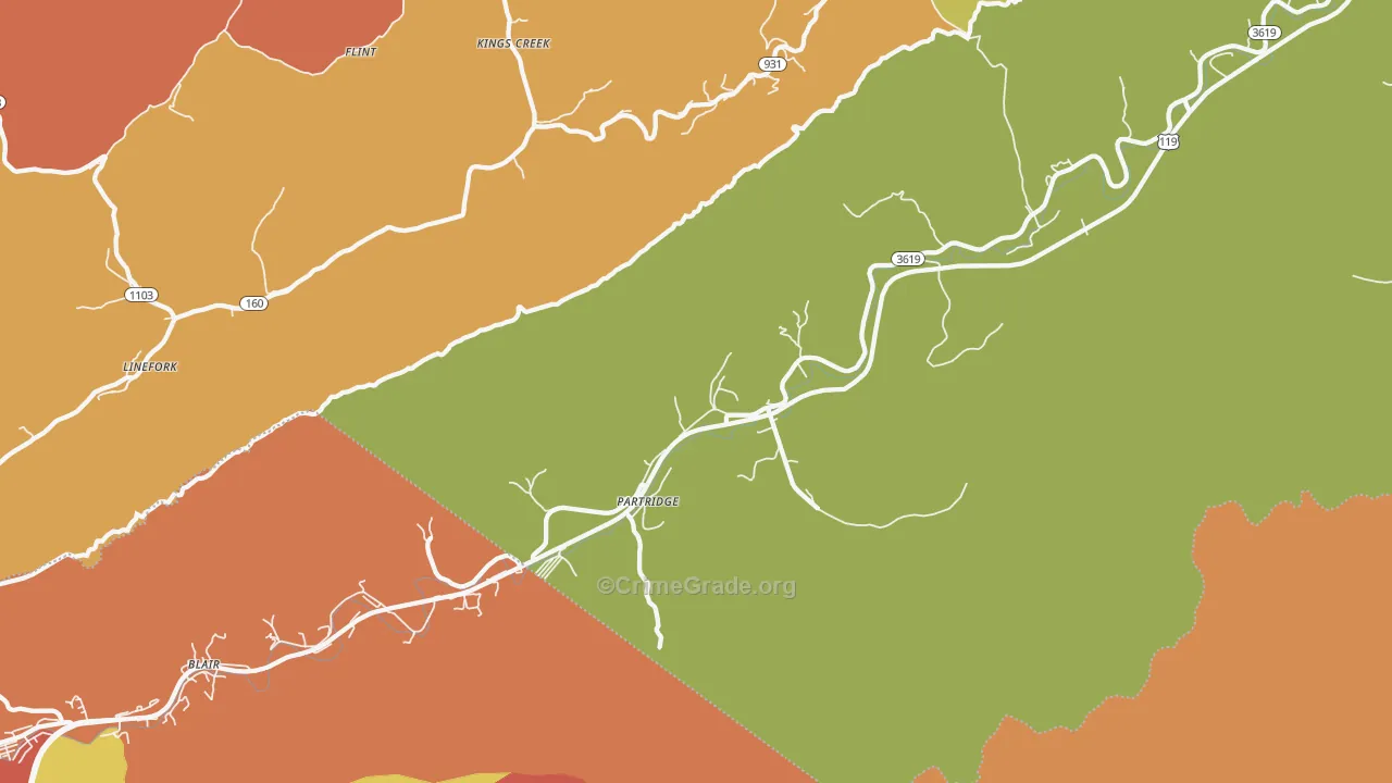 Partridge, KY Map of Burglary Rates