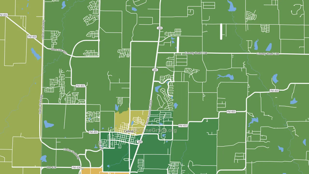 Parvin, TX Map of Burglary Rates