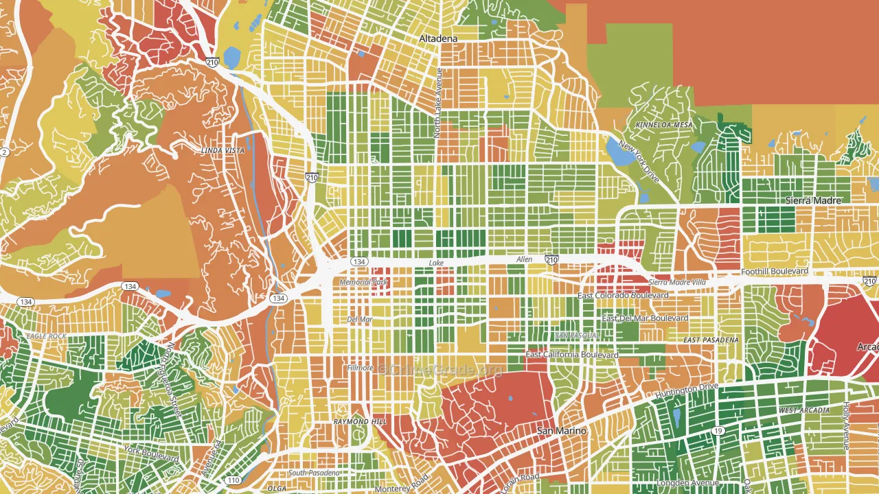 Pasadena, CA Map of Burglary Rates