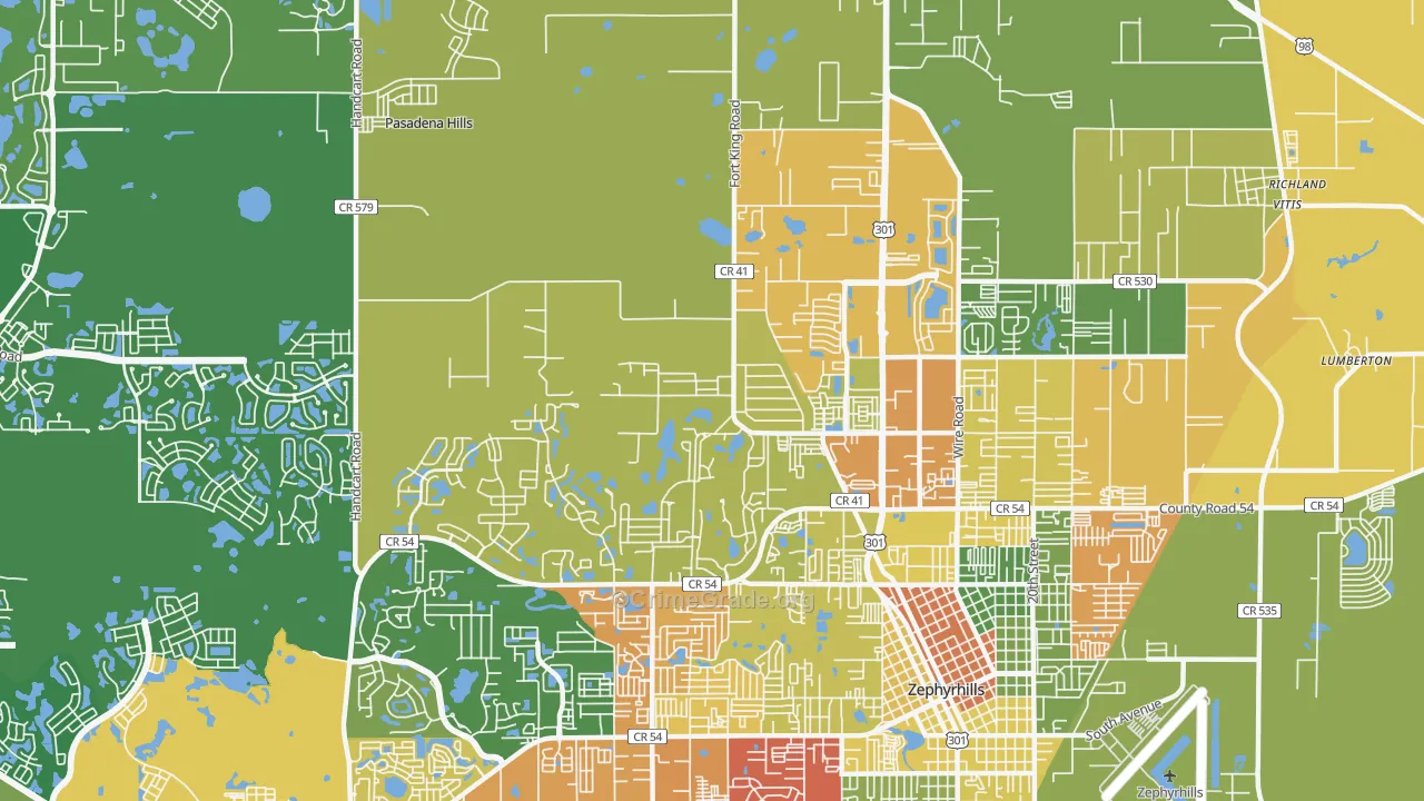 Pasadena Hills, FL Map of Burglary Rates