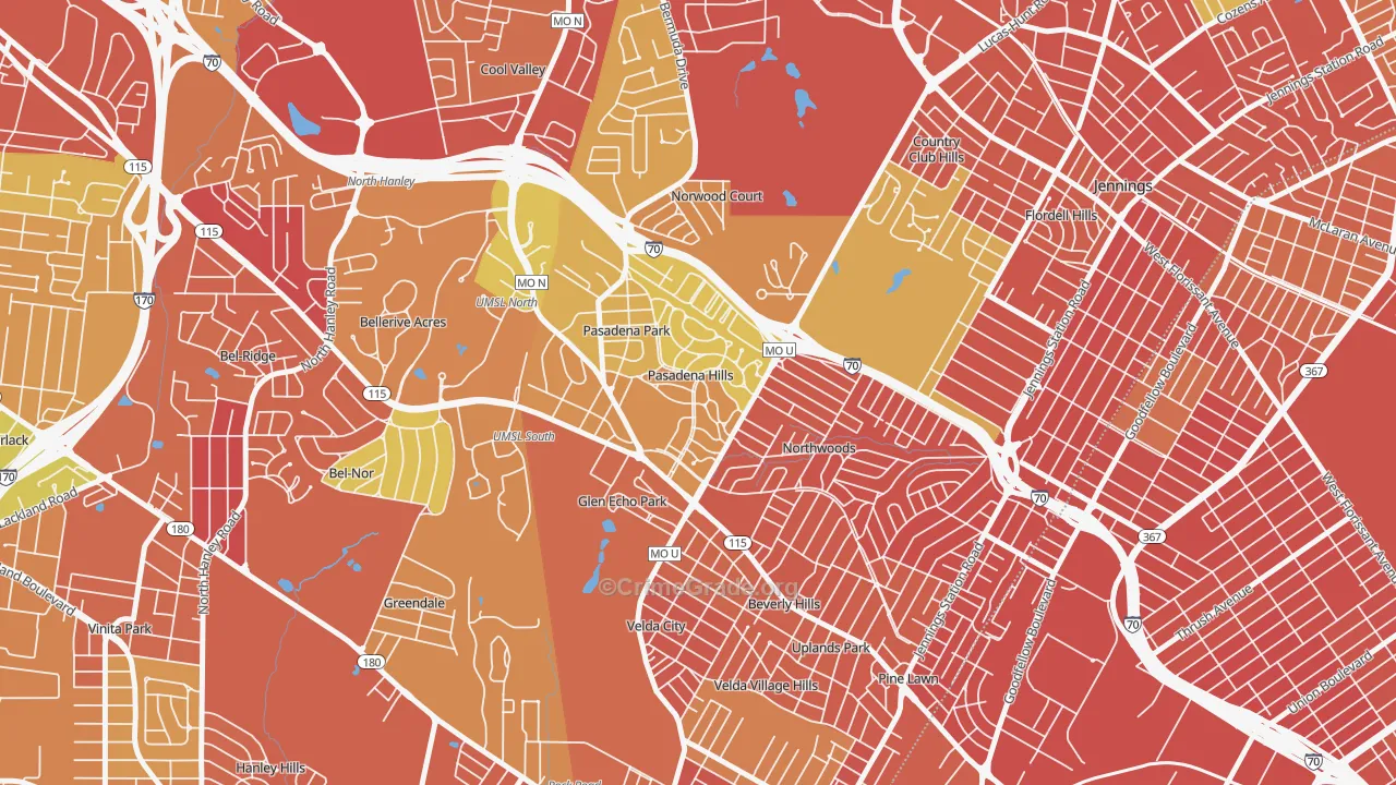 Pasadena Hills, MO Map of Burglary Rates