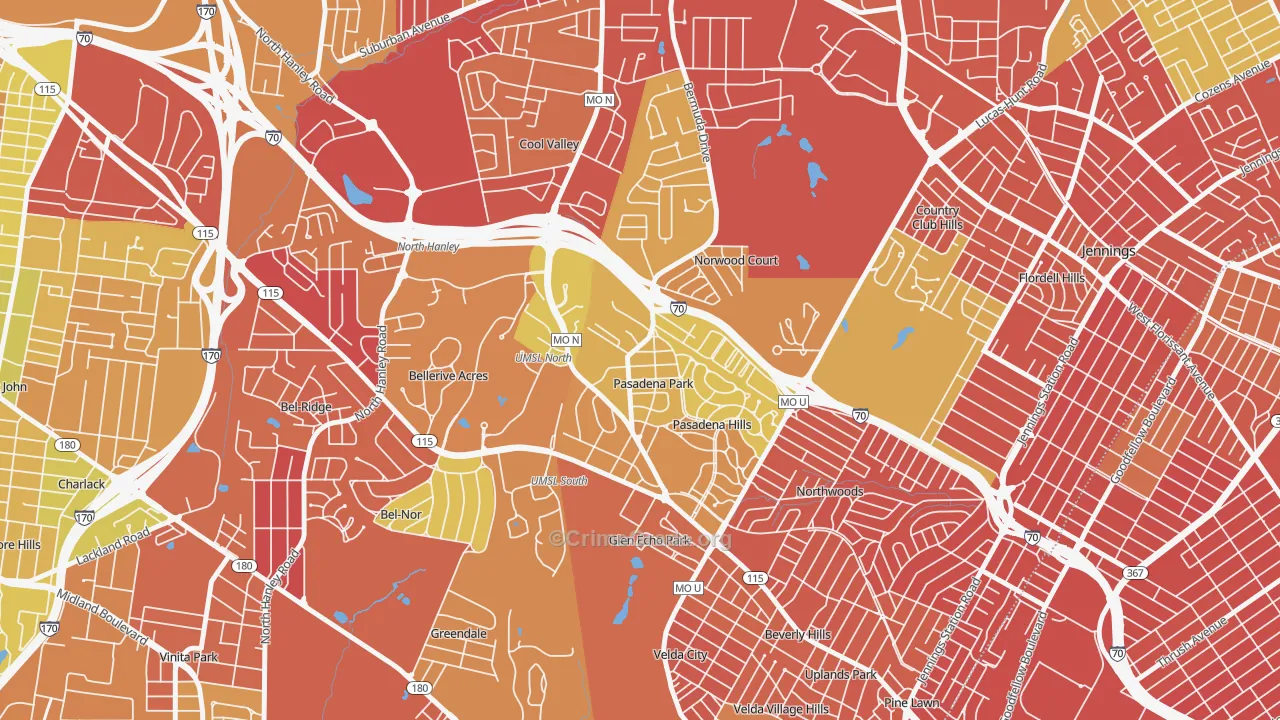 Pasadena Park, MO Map of Burglary Rates