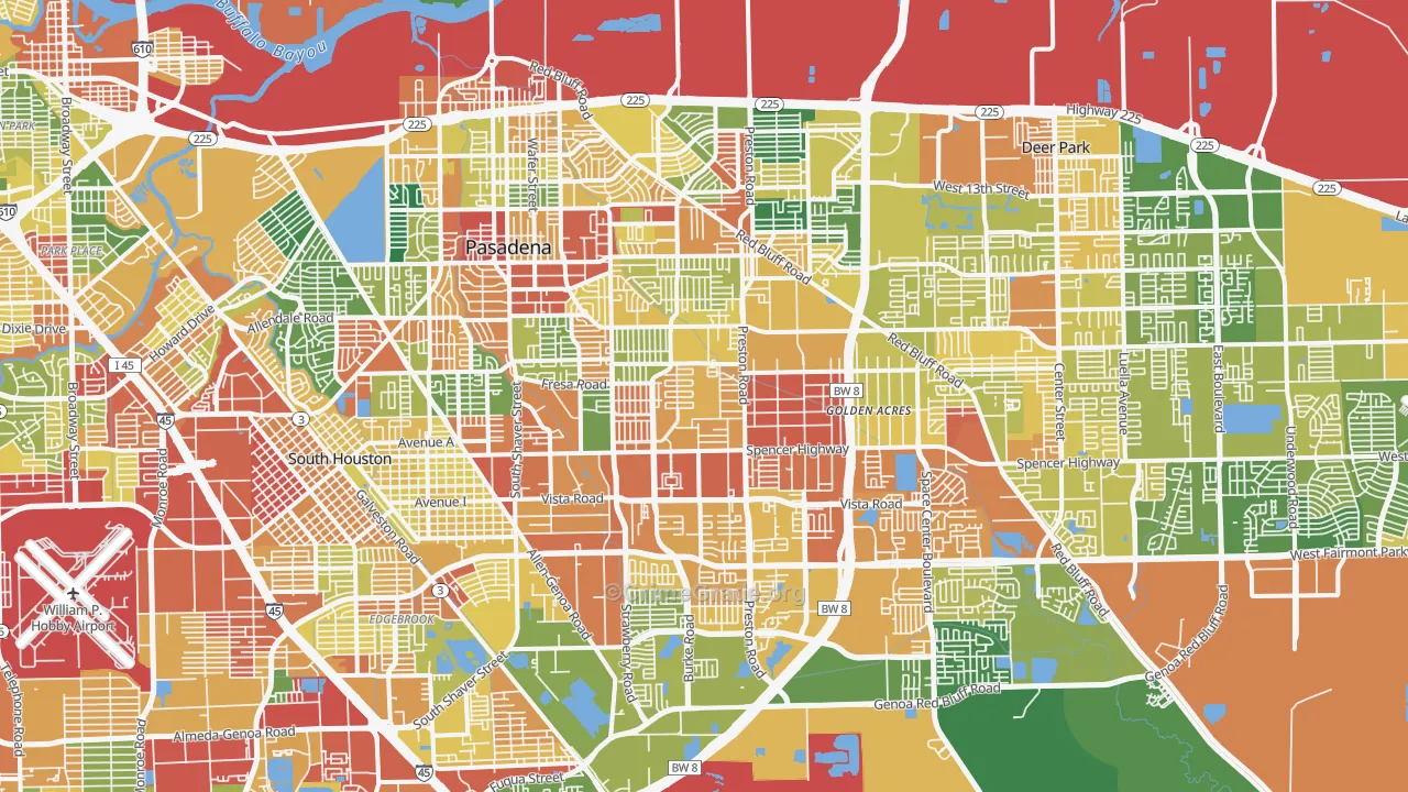 Pasadena, TX Map of Burglary Rates