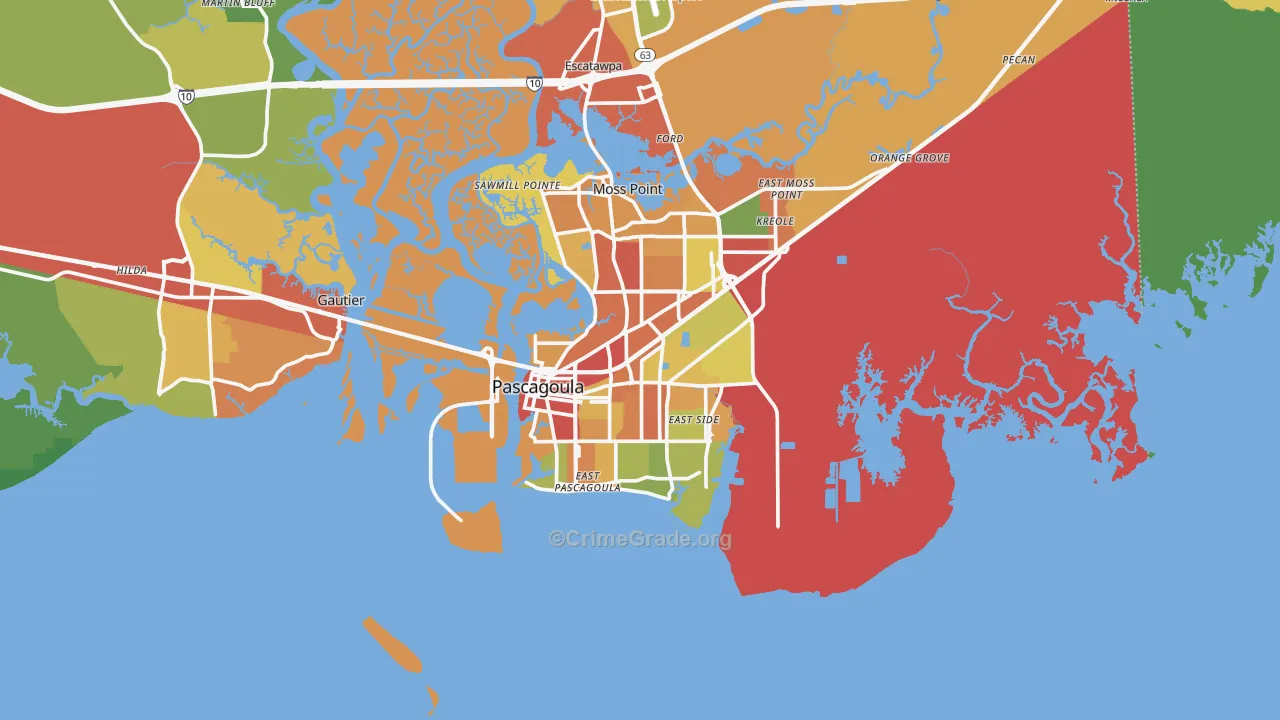 Pascagoula, MS Map of Burglary Rates