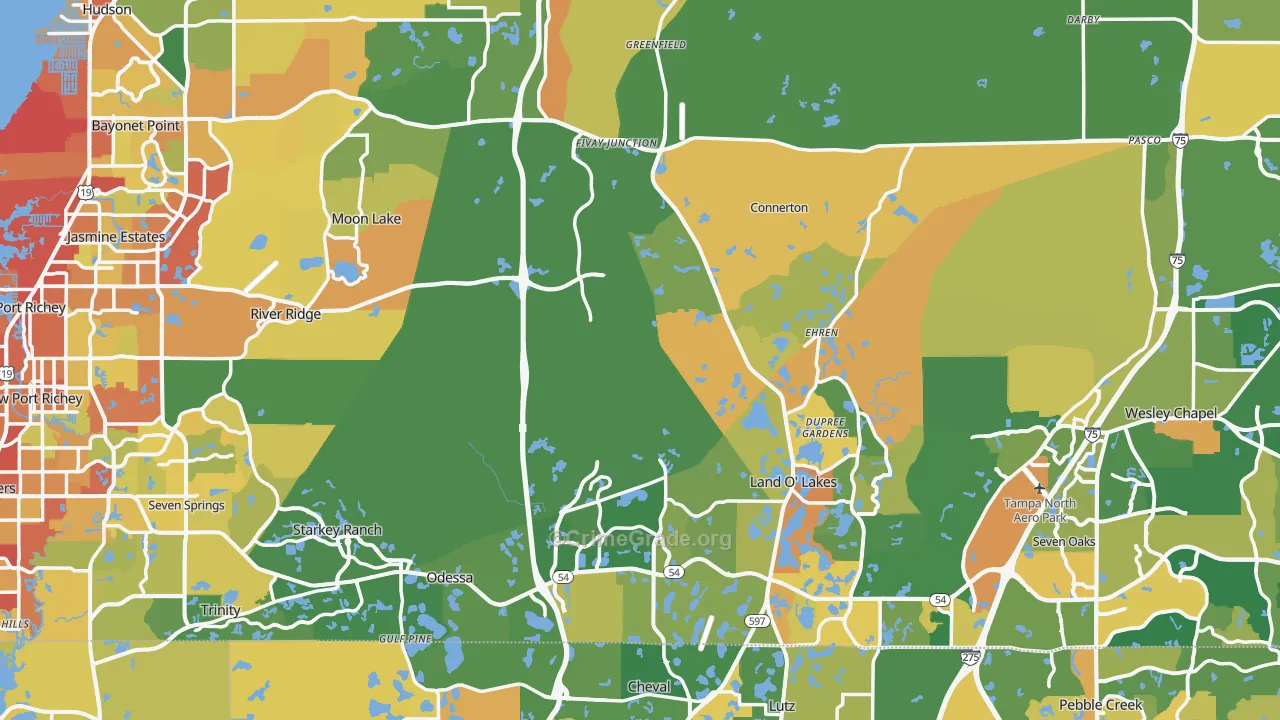 Pasco County, FL Map of Burglary Rates