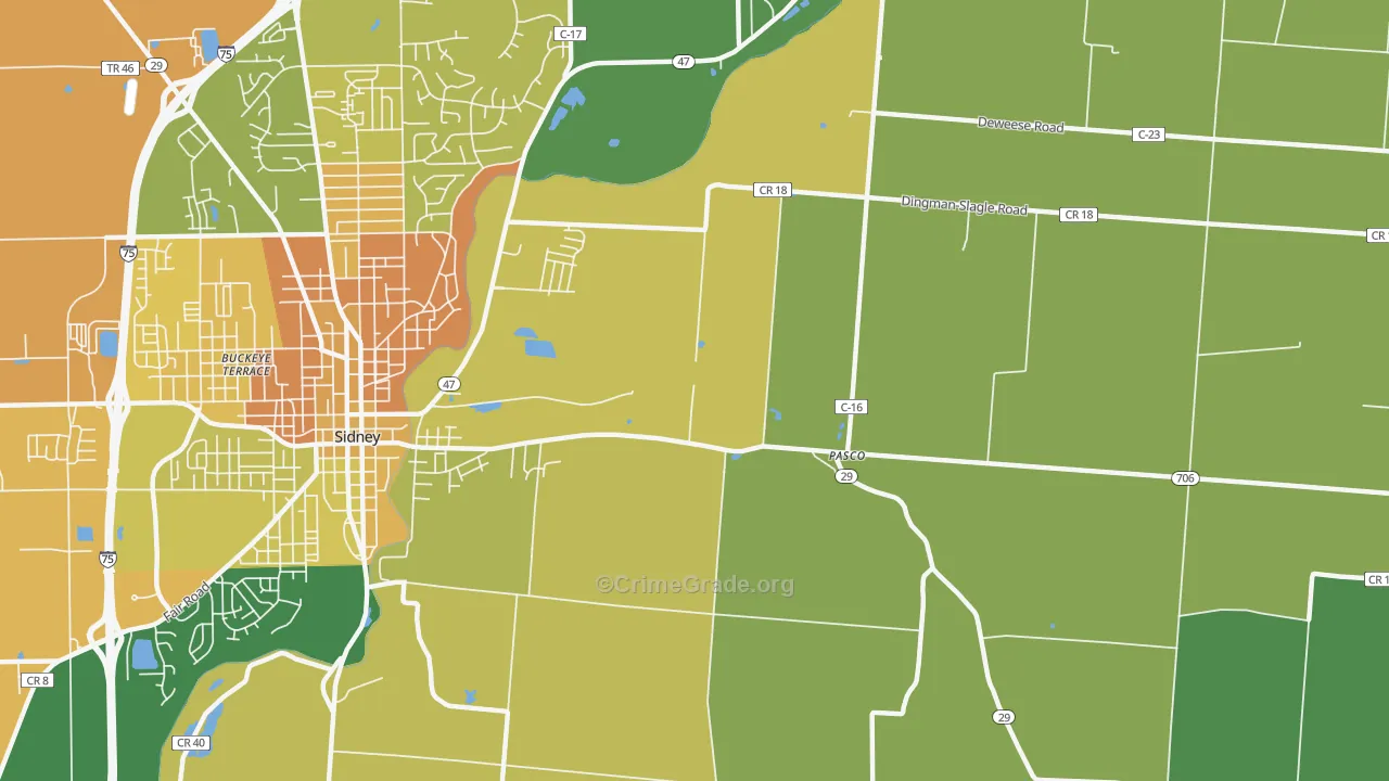 Pasco, OH Map of Burglary Rates