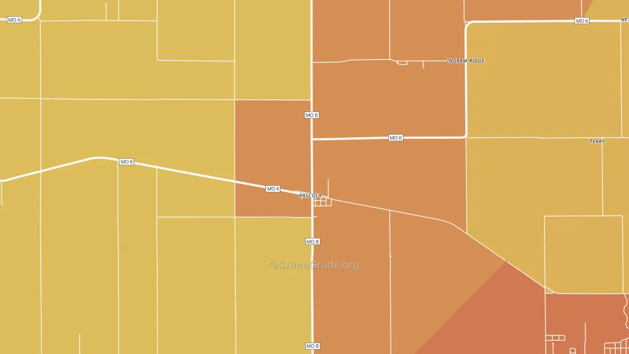 Pascola, MO Map of Burglary Rates