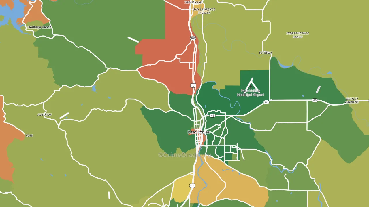 Paso Robles, CA Map of Burglary Rates