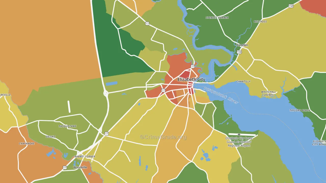 Pasquotank County, NC Map of Burglary Rates
