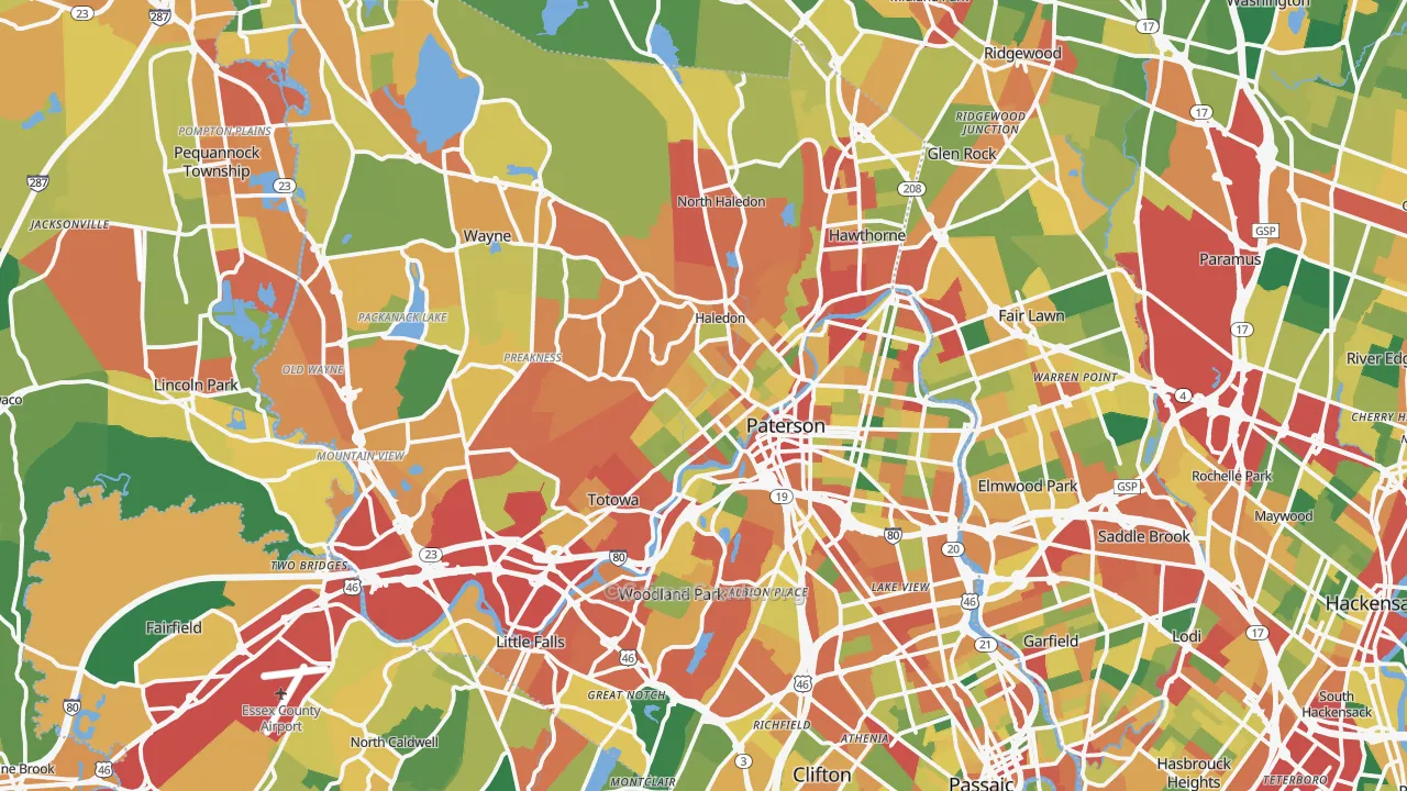 Passaic County, NJ Map of Burglary Rates
