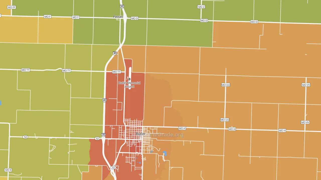 Passaic, MO Map of Burglary Rates