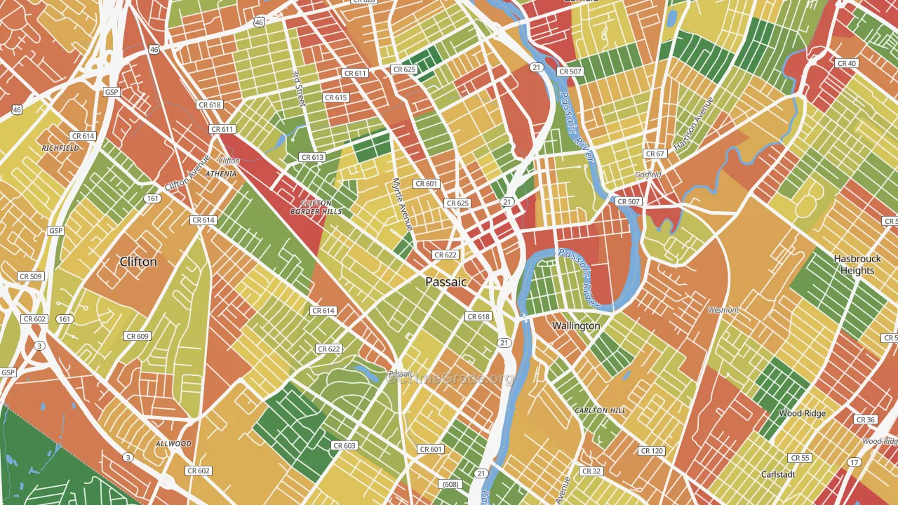 Passaic, NJ Map of Burglary Rates