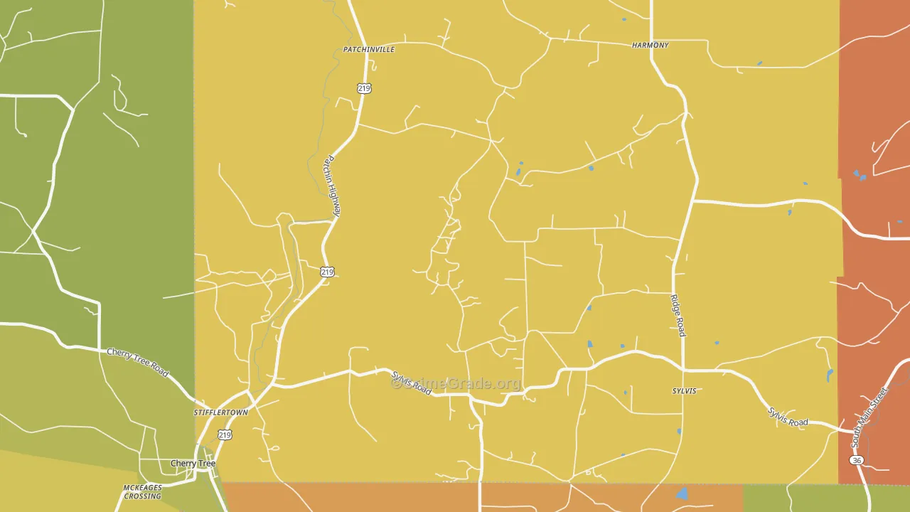 Patchinville, PA Map of Burglary Rates