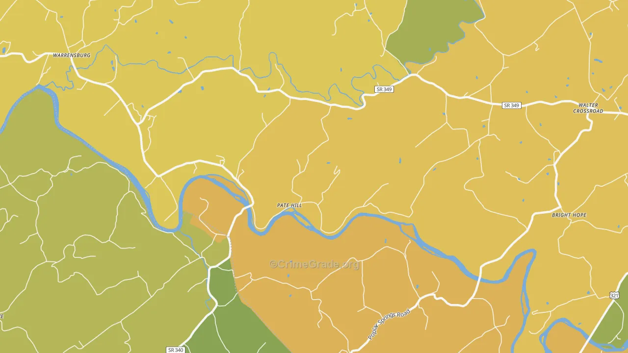 Pate Hill, TN Map of Burglary Rates