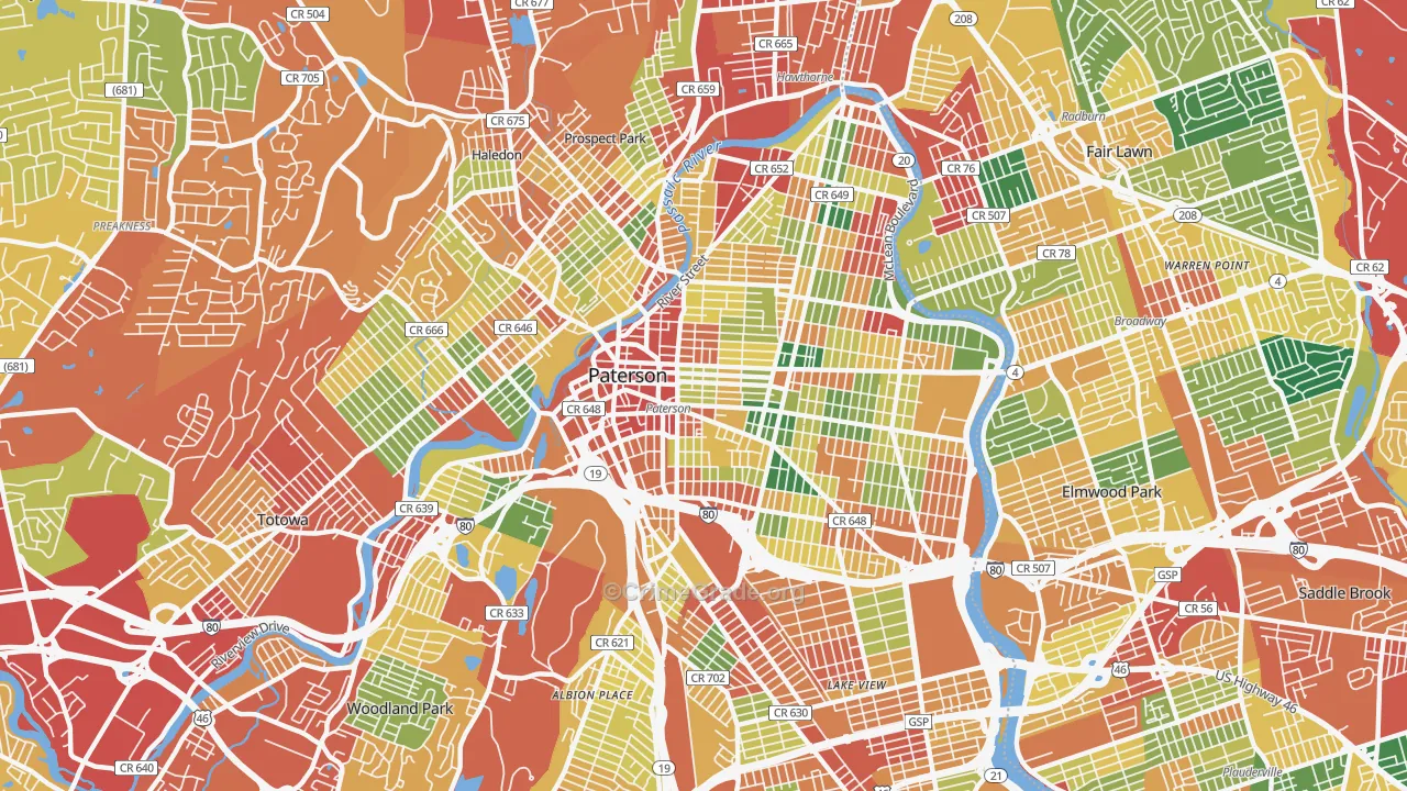 Paterson, NJ Map of Burglary Rates