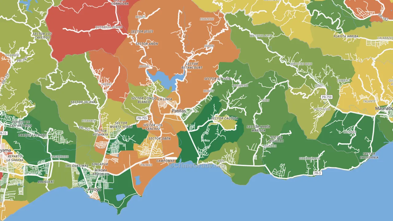 Patillas Municipio, PR Map of Burglary Rates