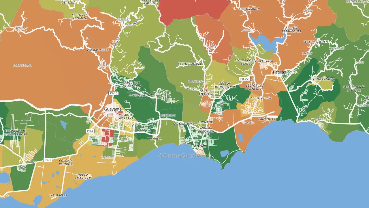 Patillas, PR Map of Burglary Rates