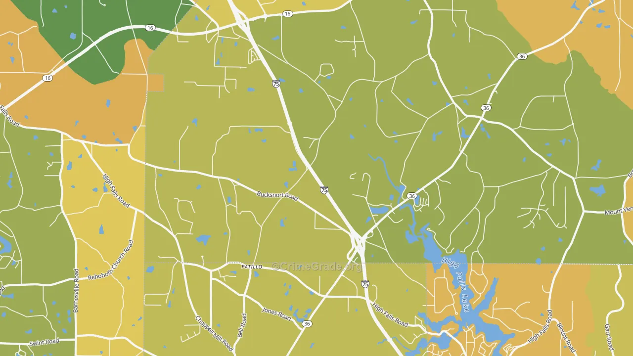 Patillo, GA Map of Burglary Rates