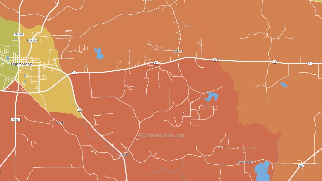 Patman, TX Map of Burglary Rates