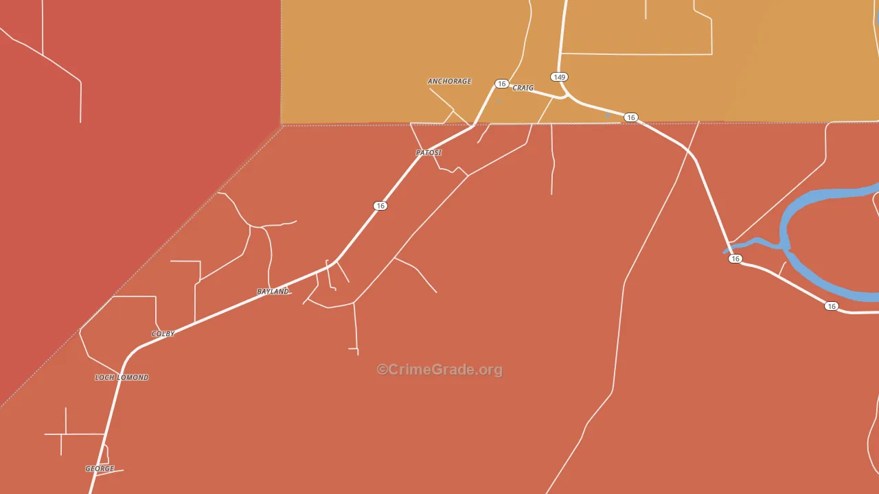 Patosi, MS Map of Burglary Rates
