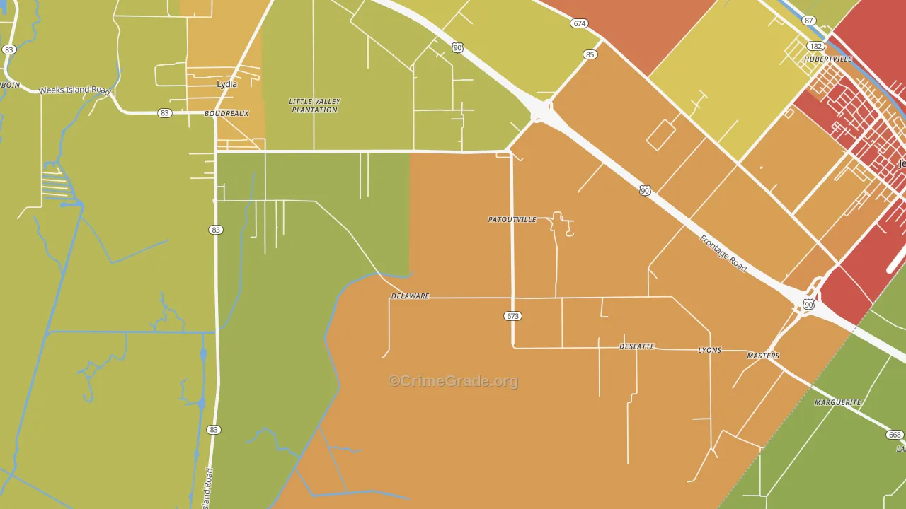 Patoutville, LA Map of Burglary Rates