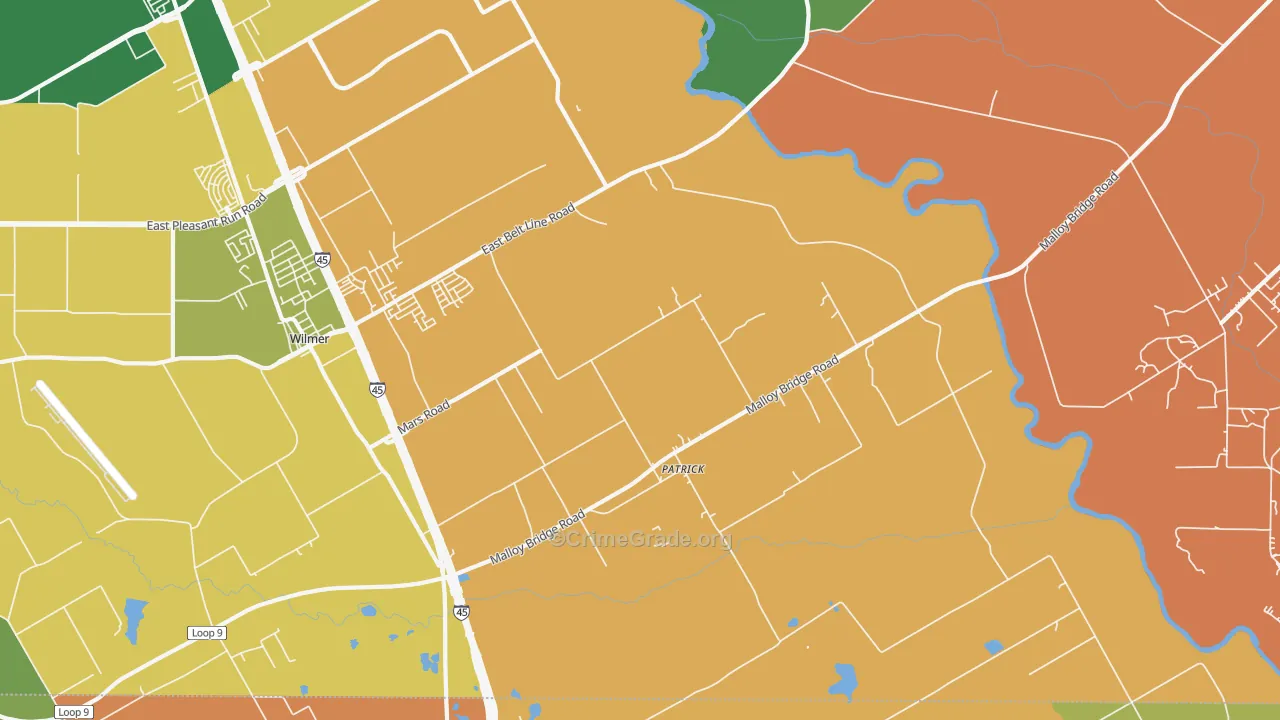 Patrick, TX Map of Burglary Rates
