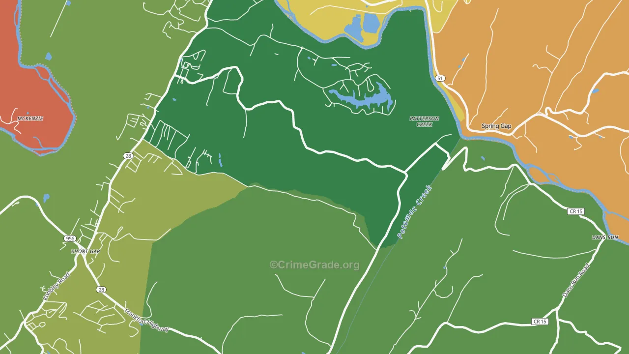 Patterson Creek, WV Map of Burglary Rates
