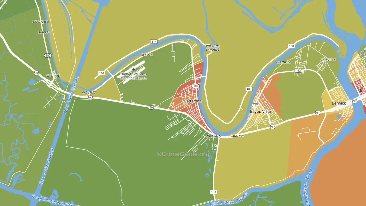 Patterson, LA Map of Burglary Rates
