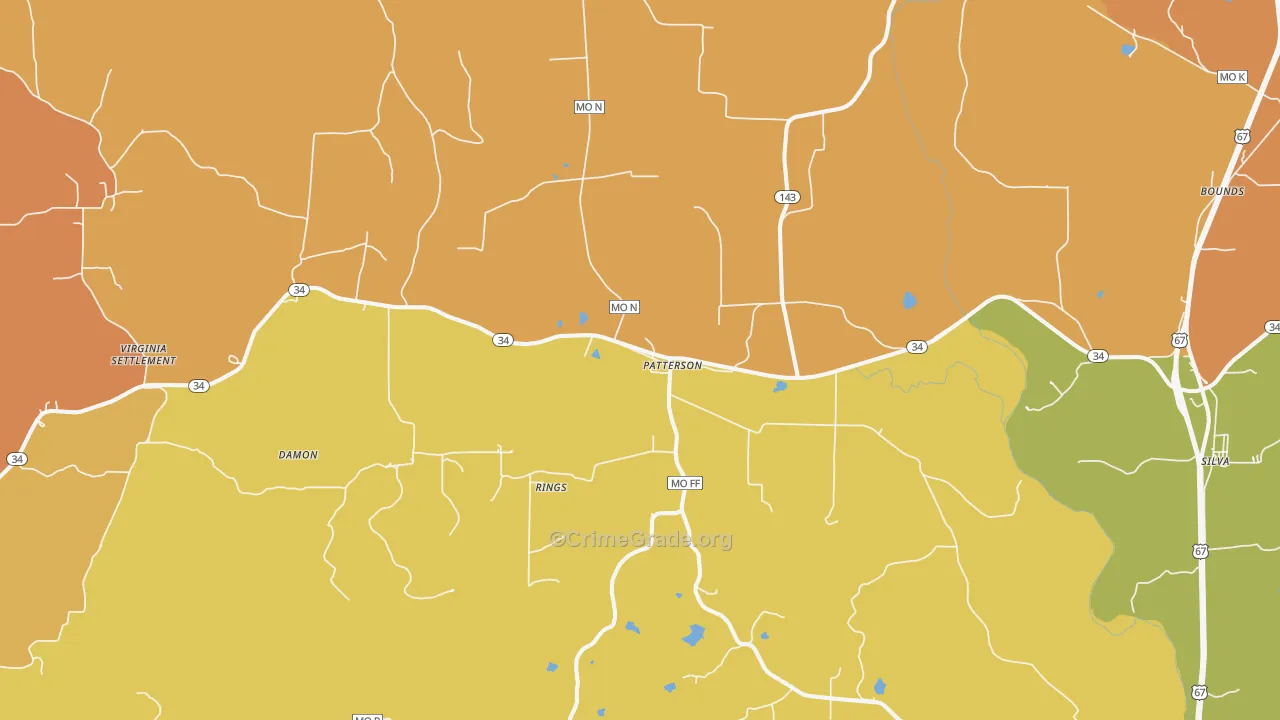 Patterson, MO Map of Burglary Rates