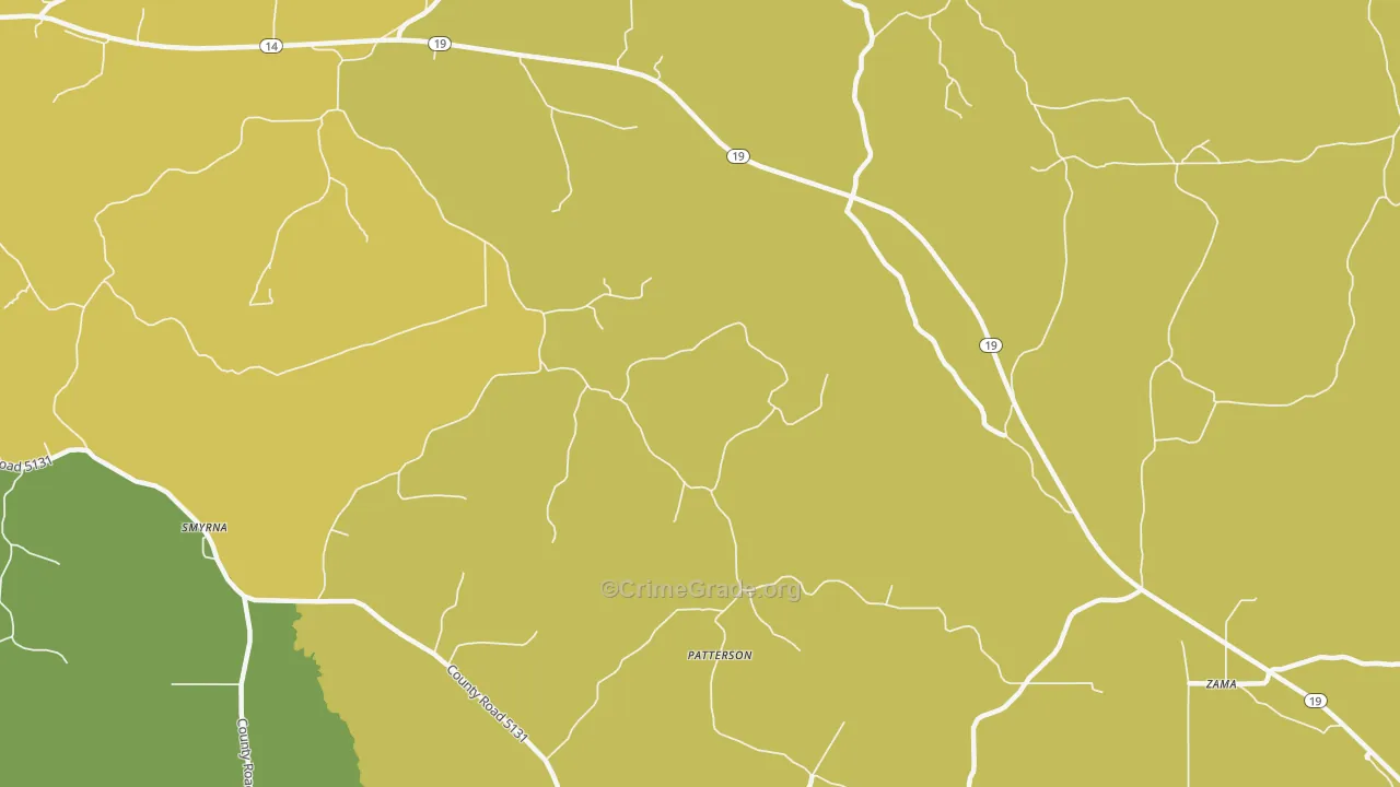 Patterson, MS Map of Burglary Rates
