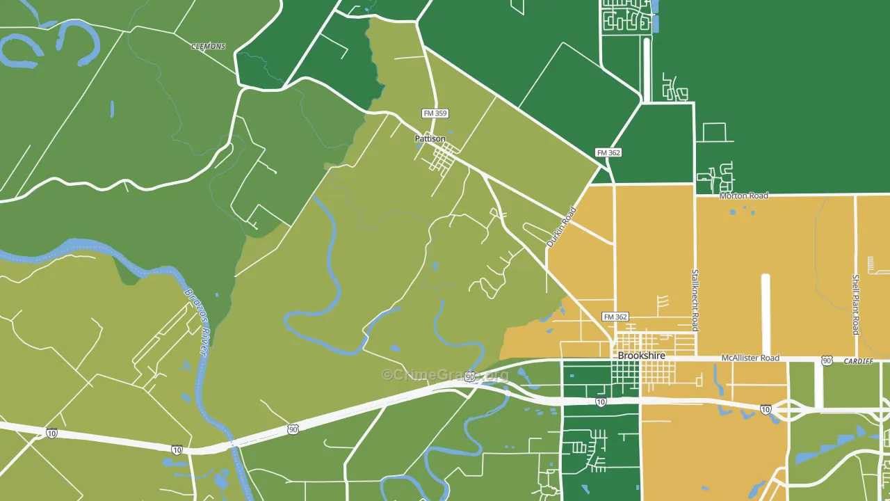 Pattison, TX Map of Burglary Rates