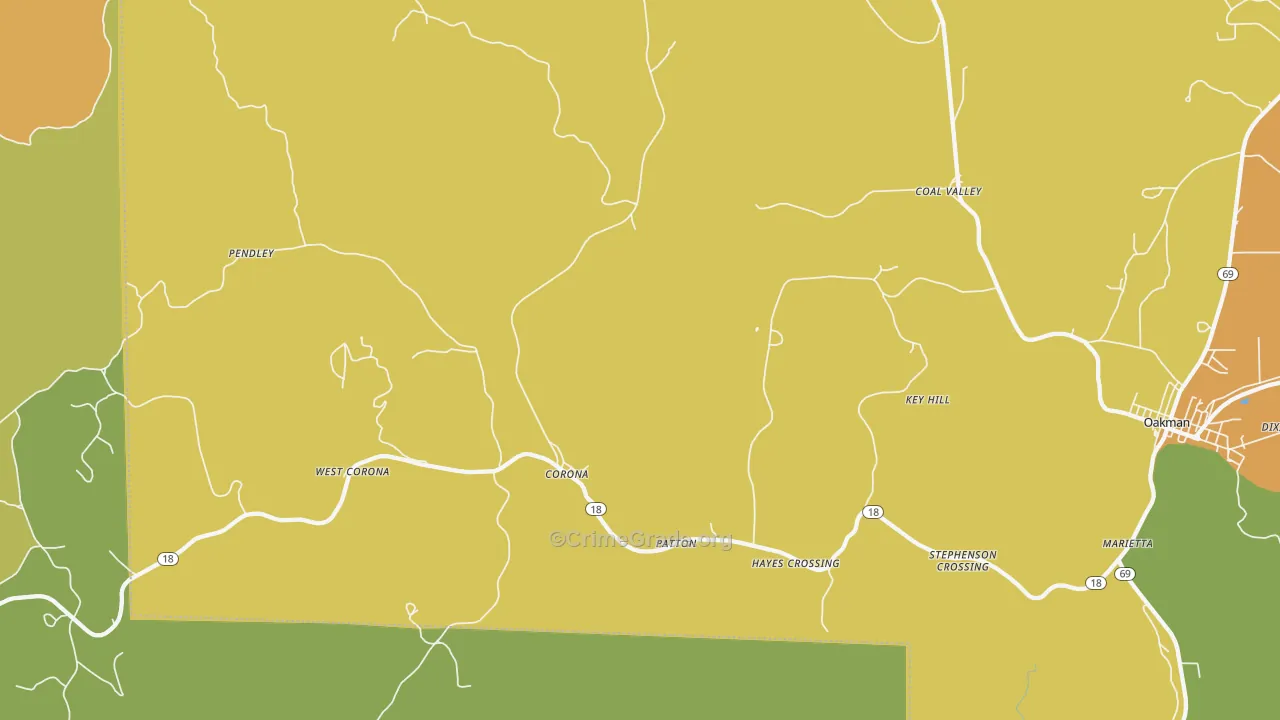 Patton, AL Map of Burglary Rates