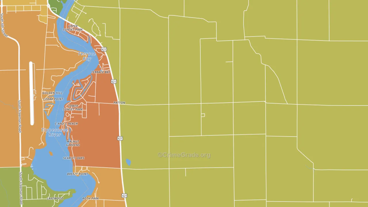 Patton, IN Map of Burglary Rates