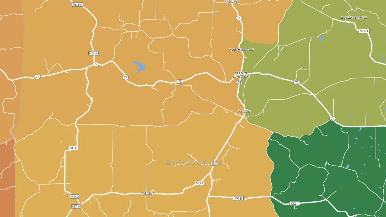 Patton, MO Map of Burglary Rates