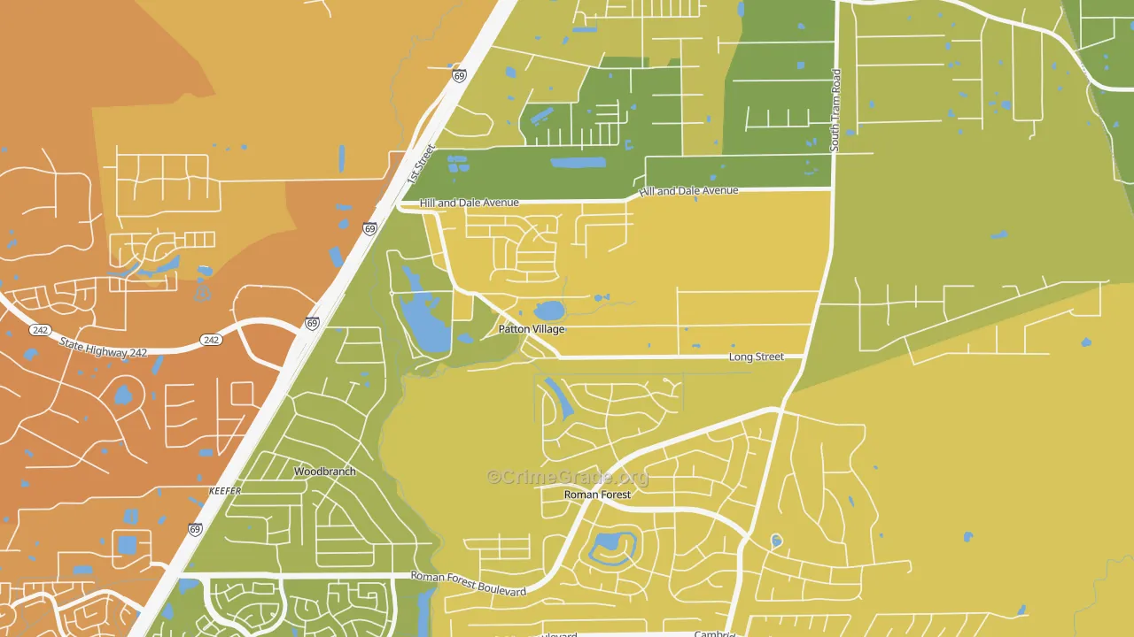 Patton Village, TX Map of Burglary Rates